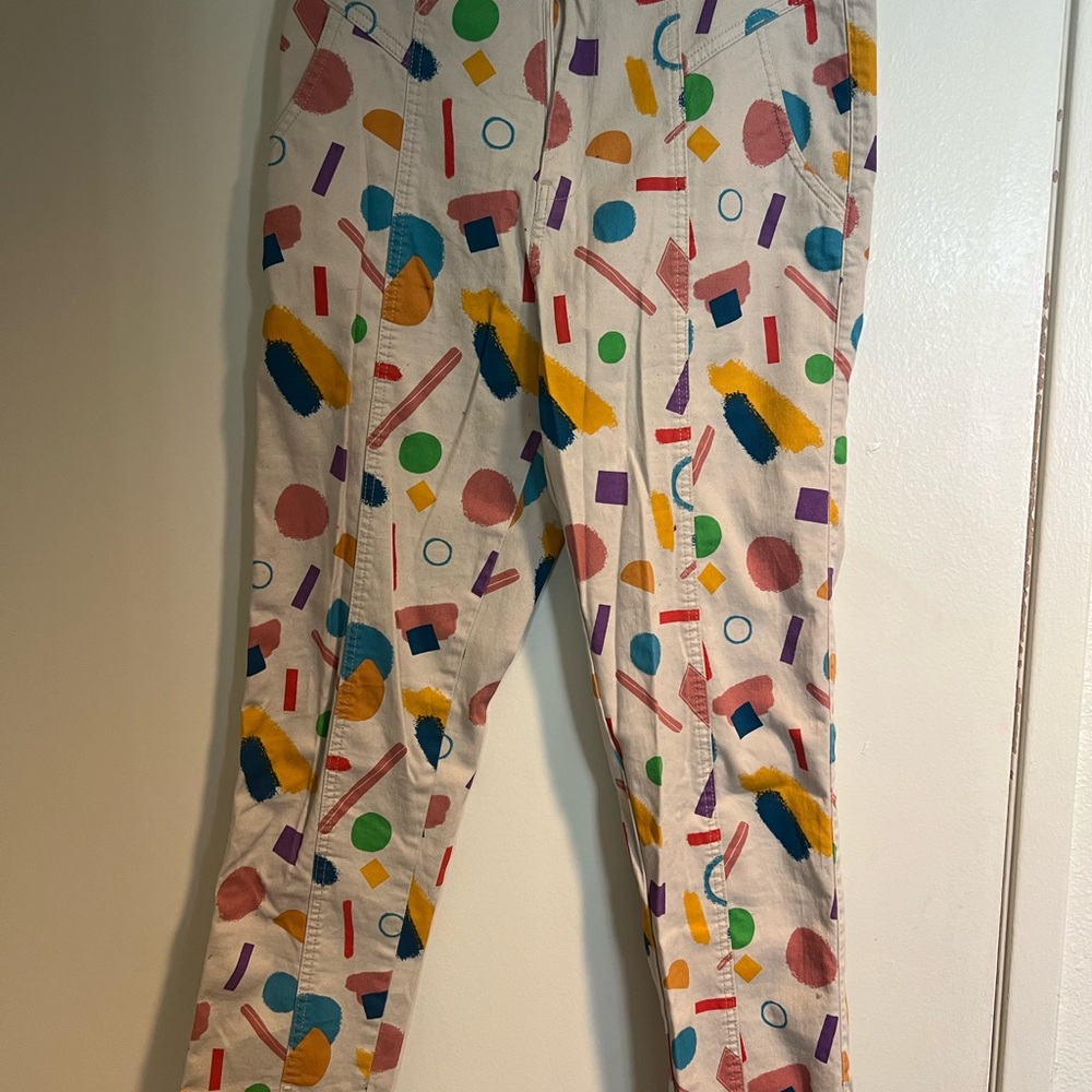80s Pattern High Waist Colorful Geometric Print Ankle Pants S/M